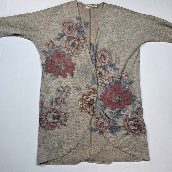 Ginger G Cardigan Women's Large Floral Knit Short Sleeve Open Front boho - Picture 3 of 8